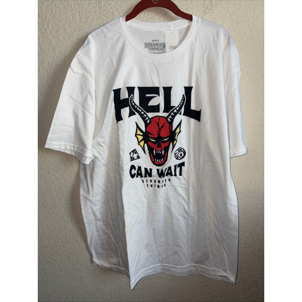 New Devil Shirt Stranger Things Hell Can Wait Horns Biker Grunge White XL men